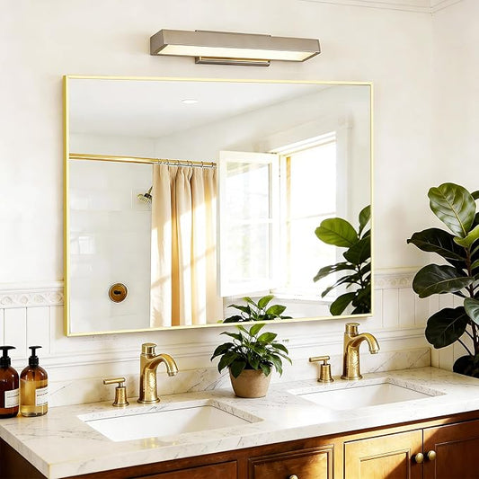 40x48inch Gold Bathroom Mirror, Silver Rectangle Mirror with Frame, Large Rectangular Wall Mirrors for Bathroom, Living Room, Hair Salon, Big Farmhouse Mirror Hang Horizontal/Vertical