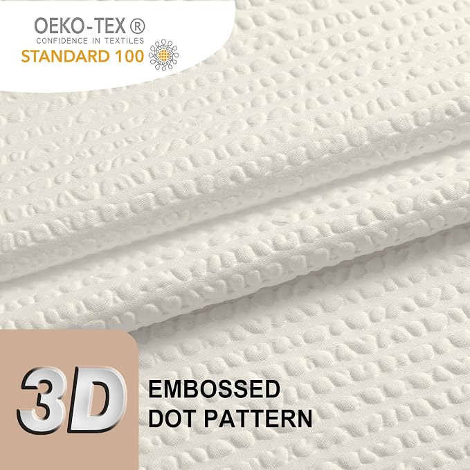 Berry Extra Long Cream Shower Curtain 96 Inch Long, 3D Embossed Texture Fabric Bathroom Shower Curtain, Large Hotel Bath Curtain with 12 Holes, Washable Cloth Shower Curtains, 72x96, Cream