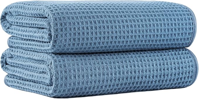 MICROFI New Microfiber Waffle Bath Towels, 2 Pieces, Oversized, Soft, Absorbent, Fast Drying, Lint Free 430 GSM (30''x60''/76cm x 152cm)