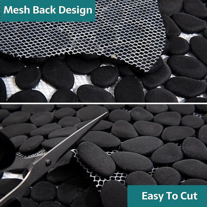 Pebble Tile, Black Pebble Tiles for Shower Floor Kitchen Backsplash Bathroom Wall and Floor Tile, 5 Sheets