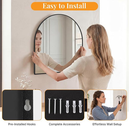 Sweetcrispy Arched Bathroom Mirror, Bathroom Mirrors for Over Sink, 31"x32" | Modern Wall Mirrors Arch Decorative for Entryway, Bedroom, Vanity,Horizontal or Vertical Hanging, Black