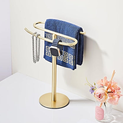 Gold Hand Towel Holder Stand,13 Inch Free-Standing Towel Rack, SUS304 Stainless Steel Towel Bar Rack Stand, Tower Bar for Bathroom Kitchen Vanity Countertop…