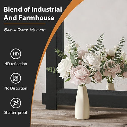 Besdomus Black Farmhouse Bathroom Mirror: 22"x30" Barn Door Rustic Solid Cedar Wood Frame Vanity Mirror - Home Decor for Entryway/Living Room/Bathroom Renovators - Modern Farmhouse for Homemakers