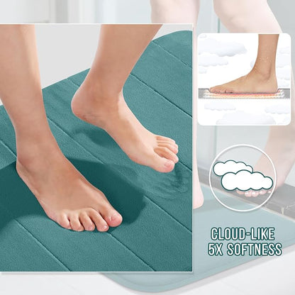 Yimobra Teal Bath Mat 31.5x20 Inch, Super Soft Absorbent Memory Foam Bathroom Rug Non Slip, Quick Dry, Machine Washable Floor Carpet for Tub Shower, Home Decor Accessories