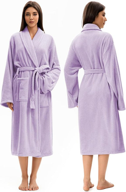 Soft Robe For Women，Warm Plush Bath Robes Female，Spa Towel After Shower Lightweight Long Bathrobe