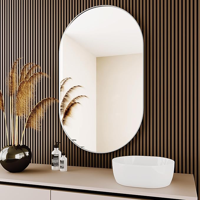 Oval Bathroom Mirror,20x28'' Silver Mirror,Wall Mirror,Bathroom Mirror Oval,Pill Shaped Mirror,Entryway (Silver)