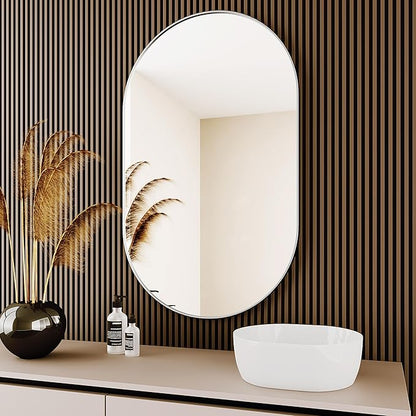 Oval Bathroom Mirror,20x28'' Silver Mirror,Wall Mirror,Bathroom Mirror Oval,Pill Shaped Mirror,Entryway (Silver)