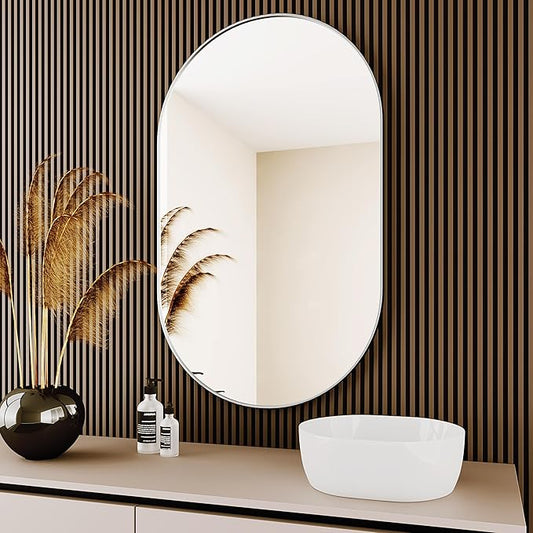 Oval Bathroom Mirror,20x28'' Silver Mirror,Wall Mirror,Bathroom Mirror Oval,Pill Shaped Mirror,Entryway (Silver)