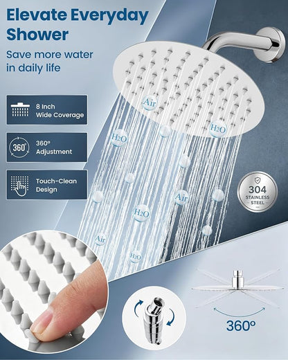 Airuida 8 Inch Chrome Polish Shower Faucet Set,Shower Valve Kit | Female Threads Rough-in Valve Shower Trim Kit,Single Handle Control Shower Set