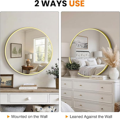Round Bathroom Mirror for Wall, 22 inch Circle Bathroom Mirrors for Over Sink, Modern Circular Metal Frame for Vanity, Entryway, Bedroom, Living Room(Gold)