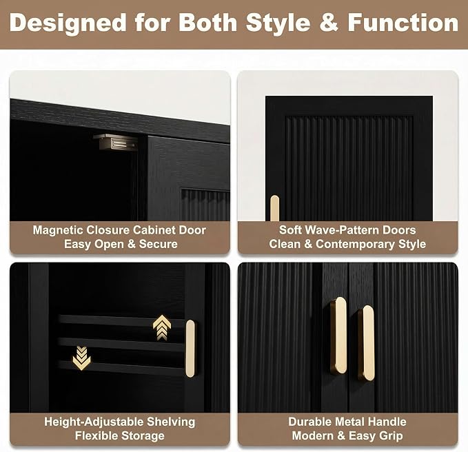 INNOD Bathroom Storage Cabinet, Over The Toilet Storage Cabinet, Medicine Cabinet with Adjustable Wood Shelf & Doors for Laundry Room & Kitchen & Living Room(Black)