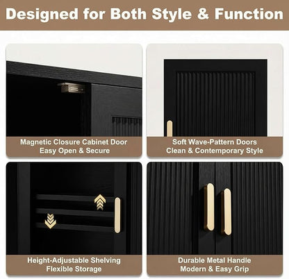 INNOD Bathroom Storage Cabinet, Over The Toilet Storage Cabinet, Medicine Cabinet with Adjustable Wood Shelf & Doors for Laundry Room & Kitchen & Living Room(Black)