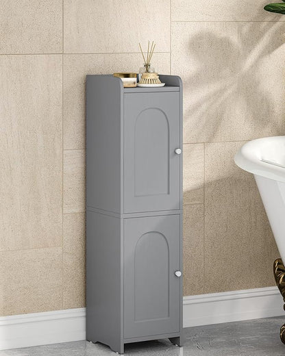 Bathroom Storage Cabinet, Small Corner Floor Cabinet with 2 Doors and Adjustable Shelf, Narrow Toilet Paper Cabinets, Bathroom Organizer for Small Spaces, 7.9" D x 7.9" W x 29.5" H Gray