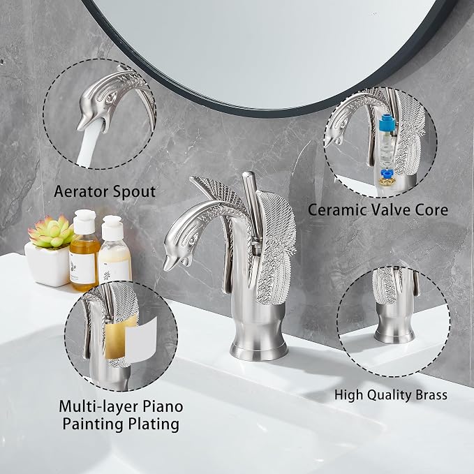Bathroom Faucet Brushed Nickel Swan Single Handle 1 Hole Bathroom Vanity Faucet Basin Tap Deck Mount Lavatory