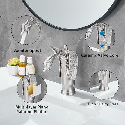 Bathroom Faucet Brushed Nickel Swan Single Handle 1 Hole Bathroom Vanity Faucet Basin Tap Deck Mount Lavatory