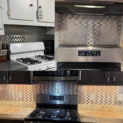 Yipscazo 20-Sheets Stainless Steel Peel and Stick Backsplash for Kitchen, 12''x12'' Stick on Backsplash Metal Smart Tiles for Bathroom and Laundry Walls