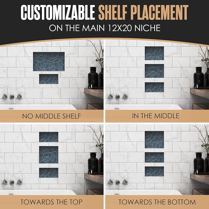 Shower Niche Recessed Bathroom Storage Inset Shelves Soap Box 12x20 + 12x6 | Houseables Shower Niche Insert Tile Ready, in Wall Shelf, Cubby Inserts, Recessed Shampoo Caddy, Built in Nook, Prefab