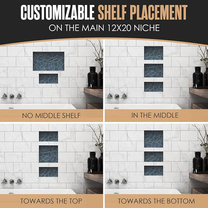 Shower Niche Recessed Bathroom Storage Inset Shelves Soap Box 12x20 + 12x6 | Houseables Shower Niche Insert Tile Ready, in Wall Shelf, Cubby Inserts, Recessed Shampoo Caddy, Built in Nook, Prefab