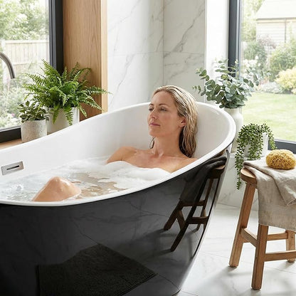 Garvee 59" Acrylic Soaking Bathtub, Deep Modern Tub with Non-Slip Base, CUPC Certified, Space-Saving Bath with Chrome Drain and Overflow, Easy Install for Small Bathrooms, Black