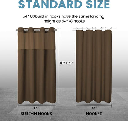 EUTXL Heavyweight Brown Stall No Hook Shower Curtain with Snap in Liner,256GSM Waffle Weave Shower Curtains for Bathroom,54W x 80H