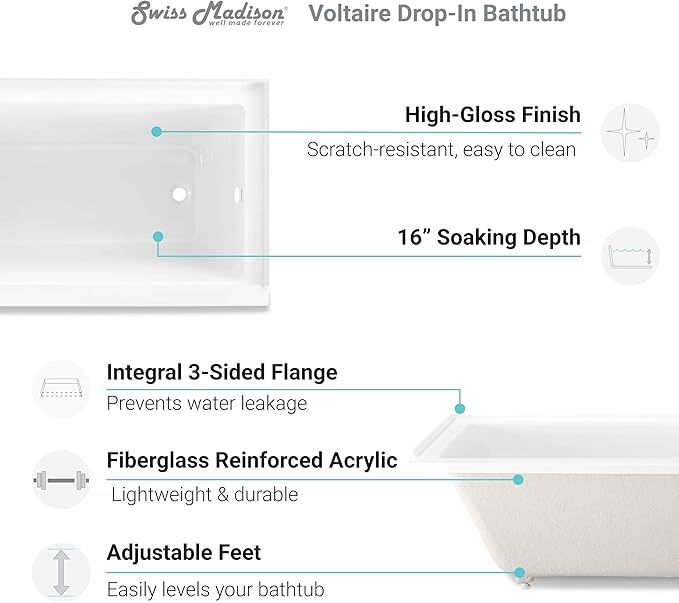 Swiss Madison Voltaire 48" x 32" Right-Hand Drain Alcove Bathtub