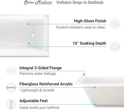 Swiss Madison Voltaire 48" x 32" Right-Hand Drain Alcove Bathtub