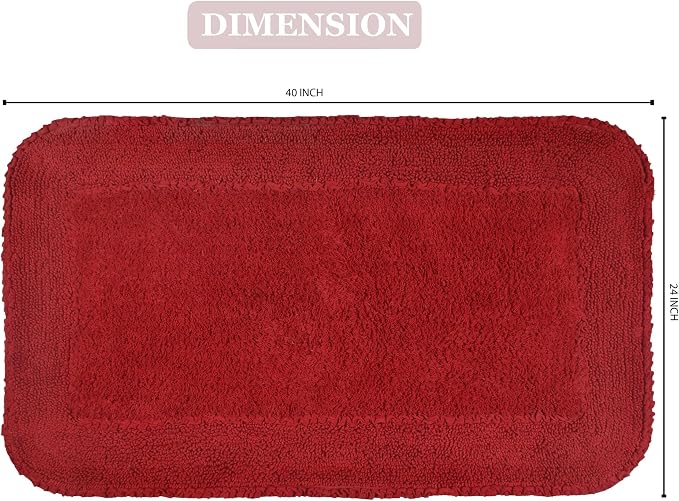 Home Weavers Radiant Collection 100% Cotton Bathroom Rugs Set, Washable Rug, Soft Cotton Extra Soft and Absorbent Bath Rug, Kitchen Mat, Bath Mat Set, Bath Floor Mat Non Slip, 24"x40" Rectangle, Red