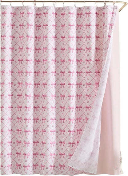 Betsey Johnson - Shower Curtain Set, 72 x 72 Bathroom Curtain with PEVA Shower Liner and 12 Pack Hooks, Soft Textured Polyester Curtain, Festive Bow Trellis Pink