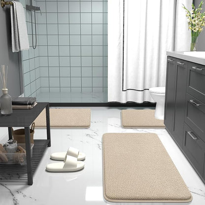 OLANLY Thick Memory Foam Bathroom Rugs 32x20, Absorbent Bath Mat, Beige | Soft Quick Dry Bath Rugs, Non-Slip, Machine Washable Carpet for Bathroom Floor, Tub and Shower, Home Decor Accessories