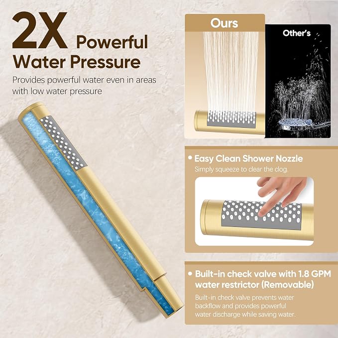 Brushed Gold Shower System with Tub Spout with 10" Rain Shower Head | All Metal Tub Shower Faucet Set with Shower Head and Handheld Spray combo, Wall Mounted Shower System with valve and Trim kit