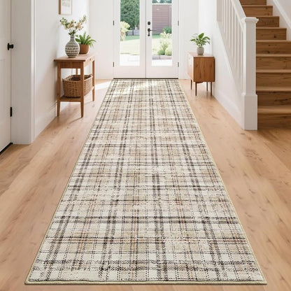 Washable Runner Rugs 2x10 Rug Runner Modern Non Slip Kitchen Rugs Indoor Entryway Rug Farmhouse Soft Bath Mat Stain Resistant Carpet for Bedroom Hallway Laundry 2'x10' Beige