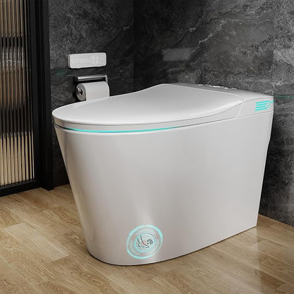 Smart Toilet with Bidet Built In ADA Height 17.7", 1.28GPF Power Flush, One Piece Bidet Toilet Design with Heated Seat, Voice Control, Remote Control, Foam Shield, Tankless Modern Toilet BSJ