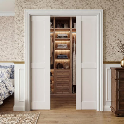 SMARTSTANDARD 64" x 80" Sliding Pocket Interior Door, Solid Core Door Slab | 2-Panel Pre-Assembled Door Slab with Soft Close Pocket Door Frame Kit, Easy Install, Durable and Smooth
