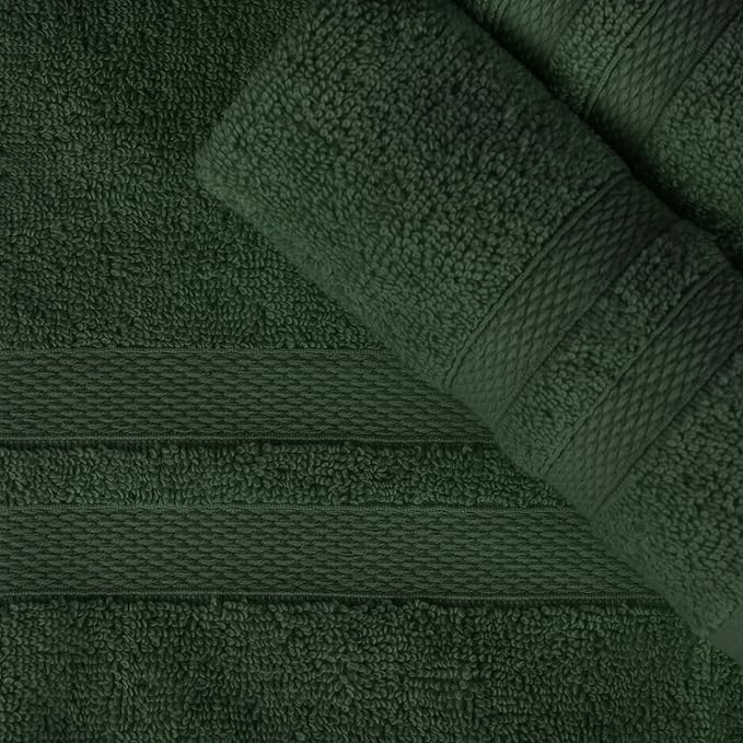 Superior Ultra-Soft Cotton Bath Towel Set, Quick-Dry, Absorbent, Shower, Spa Basics, Large Towels, Bathroom Sets, Bath Essentials, Solid, Double Line Dobby Border, 2 Pack, Set of 2, Forest Green