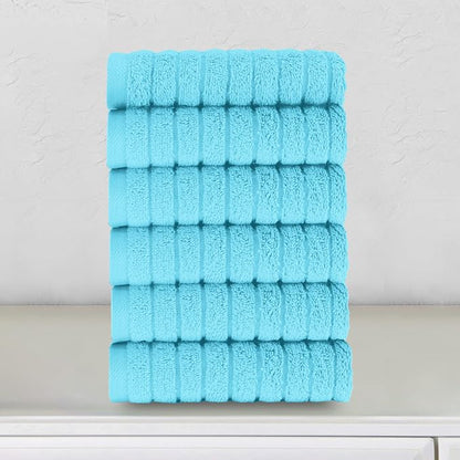 Elegant Comfort 100% Turkish Cotton Corduroy Ribbed Luxury Washcloths 6 Pack Soft 13 x 13 Inch - Higly Absorbent, Durable, Quick Dry, Spa Premium Hotel Quality for Bathroom or Travel, Aqua