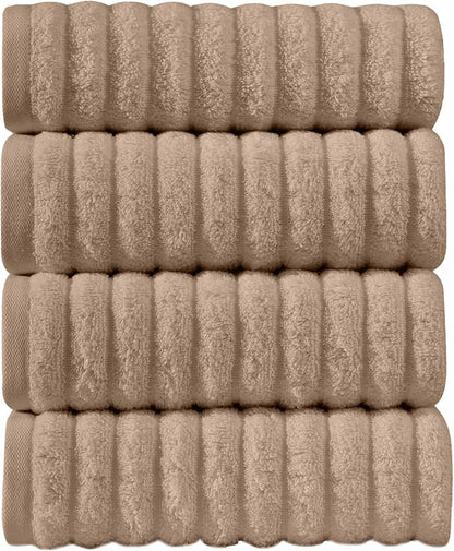 Elegant Comfort Luxury 100% Turkish Cotton Corduroy Ribbed 4 Pack Hand Towel Set 16 x 28 Inch - Absorbent, Super Soft, Quick Dry, Premium Towels for Bathroom, Gym, Spa and Hotel Use, Taupe