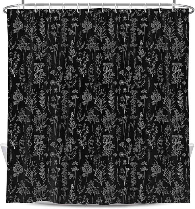 Coxila Vintage Floral Shower Curtain Extra Long Black Flower Rustic Farmhouse Retro Spring Botanical Nature Country Black Boho Cute Wildflower Bathroom 72 x 84 Inch Polyester Fabric 12 Pack Hooks