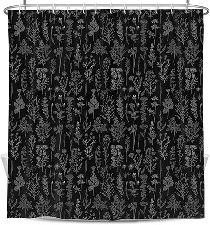 Coxila Vintage Floral Shower Curtain Extra Long Black Flower Rustic Farmhouse Retro Spring Botanical Nature Country Black Boho Cute Wildflower Bathroom 72 x 84 Inch Polyester Fabric 12 Pack Hooks