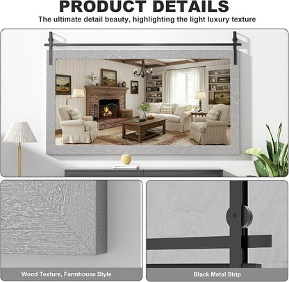 Hasipu Farmhouse Bathroom Mirror, 60"x30" Rustic Wood Framed Wall Mounted Mirror, Gray Vintage Vanity Mirror Barn Door Style Decrative Mirrors