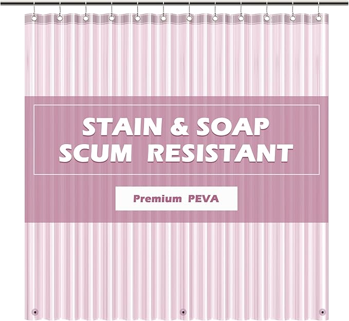 EHZNZIE Shower Curtain Liner Light Weight PEVA, Shower Liner 72x72 Inches, Waterproof, No Chemical Smell with 12 Rust Proof Metal Grommets for Bathroom Shower Curtain, Pink