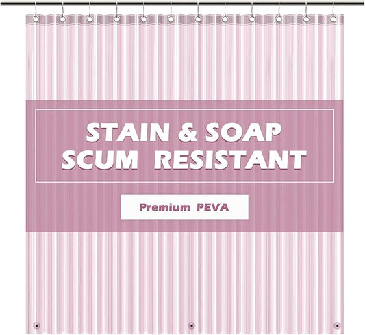 EHZNZIE Shower Curtain Liner Light Weight PEVA, Shower Liner 72x72 Inches, Waterproof, No Chemical Smell with 12 Rust Proof Metal Grommets for Bathroom Shower Curtain, Pink