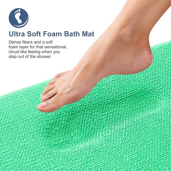OLANLY Memory Foam Small Bathroom Rug 24x16, Absorbent Bath Mat, Mint Green | Soft Quick Dry Bath Rugs, Non-Slip Carpet, Machine Washable Mat for Bathroom Floor, Tub and Shower, Home Decor Accessories