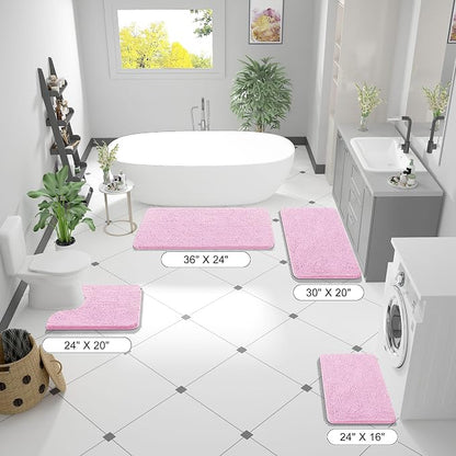 OLANLY Bathroom Rugs 36x24, Extra Soft Absorbent Chenille Bath Rugs | Pink, Quick-Drying Rubber Backing, Machine Washable Bath Mat for Bathroom Floor, Tub and Shower, Home Decor Accessories