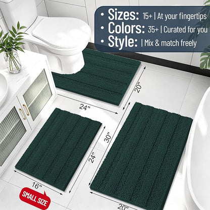 Smiry Thick Small Chenille Bathroom Rugs 24x16, Bath Mat, Blackish Green | Quick‑Dry & Machine Washable, Non‑Slip Bath Carpet, Soft Striped Bath Rugs for Tub & Shower, Modern Home Decor Accessories