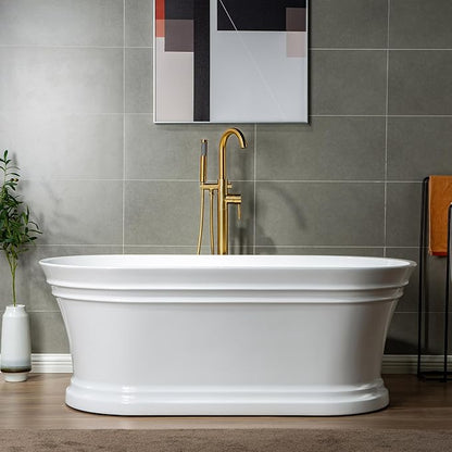 WOODBRIDGE Contemporary Single Handle Floor Mount Freestanding Tub Filler Faucet with Hand shower in Brushed Gold Finish, F0007BGRD