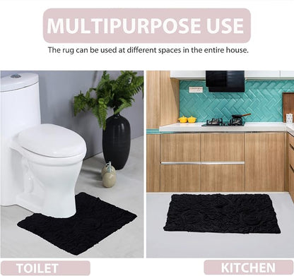 Home Weavers Bell Flower Collection 100% Cotton Tufted Bath Rugs, Extra Soft and Absorbent Bath Rugs, Non-Slip Bath Mats, Machine Washable, Bath Mats for Bathroom Floor, 24"x40" Rectangle, Black