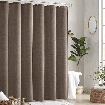 Seasonwood Taupe Linen Shower Curtain Farmhouse Bathroom Decor 72x72 Inches | Boho Bathroom Decor,12 Sturdy Stainless Steel Sliding Hangers,Rustic Country Style,Linen Shower Curtains for Bathroom