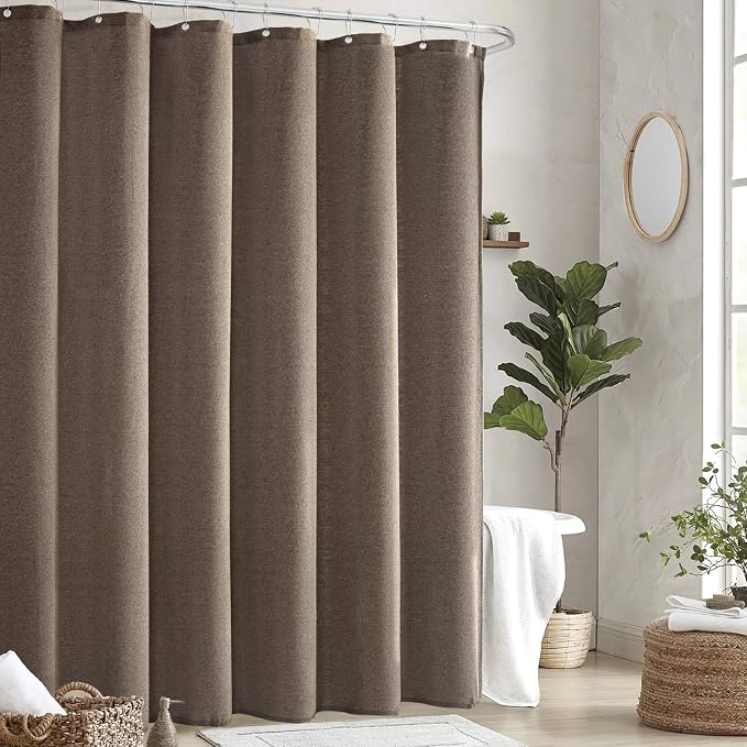 Seasonwood Taupe Linen Shower Curtain Farmhouse Bathroom Decor 72x78 Inches | Boho Bathroom Decor,12 Sturdy Stainless Steel Sliding Hangers,Rustic Country Style,Linen Shower Curtains for Bathroom