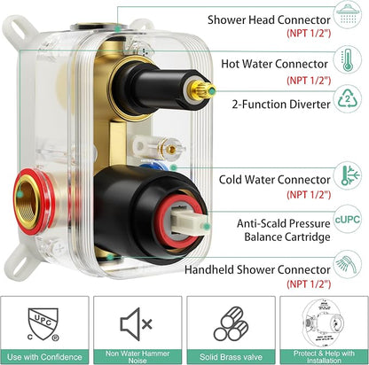 SR SUN RISE Shower Faucet - 12 Inch Multifunctional High Pressure Shower Head System with Handheld Shower Head Fixtures - Valve Included - Matte Black