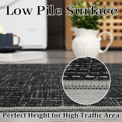 Garvee 10x13 Textured Rug for Kids Room Machine Washable Area Rugs Modern Solid Color Living Room Rug with Non Slip Backing, Stain Resistant Non Shedding Carpet for Bedroom Dining Room, Black | Modern Textured Non Slip Backing Low Pile Non Shedding Sta...